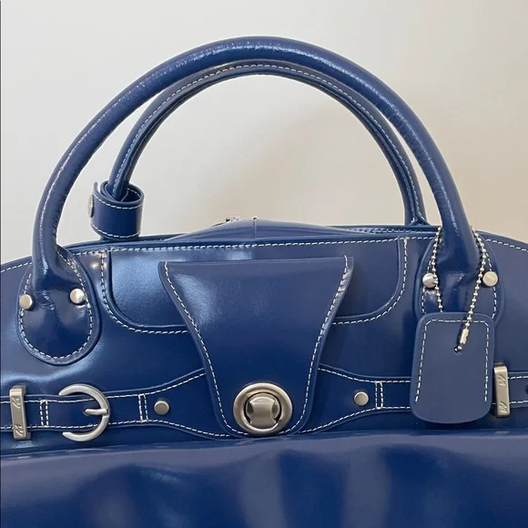 McKlein Edgebrook Navy Leather Rolling Briefcase Laptop Bag Lock Key - Picture 4 of 16